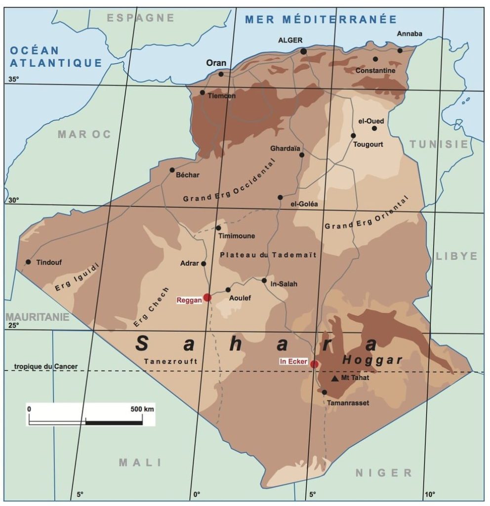Carte essais nucléaires Sahara