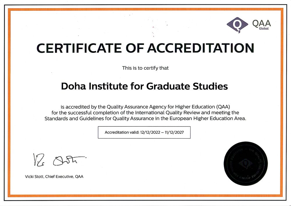 certificat d'accréditation de l'Institut de Doha